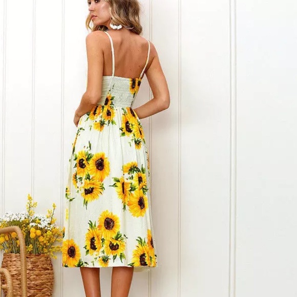 White dress with sunflower print DRC141 - Picture 2 of 5